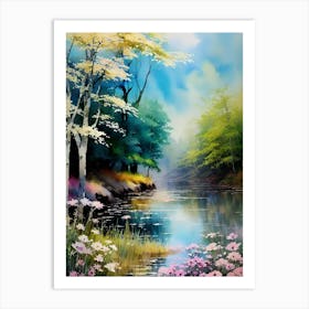 River With Flowers Art Print