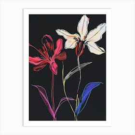 Neon Flowers On Black Cyclamen 4 Art Print