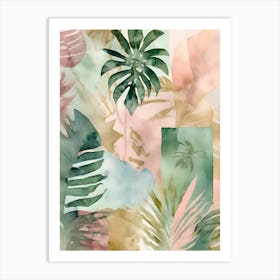 Abstract Tropical Watercolor Leaves 1 Art Print