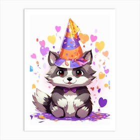 Cute Kawaii Cartoon Raccoon 12 Art Print