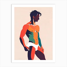 Chromatic Strength: Portrait Of A Fit Man In Underwear Art Print