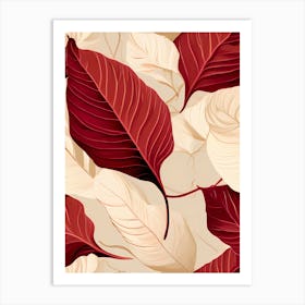 Seamless Pattern With Red And White Leaves Art Print