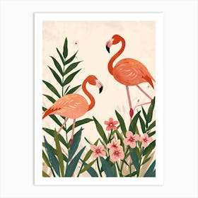 Jamess Flamingo And Oleander Minimalist Illustration 3 Art Print