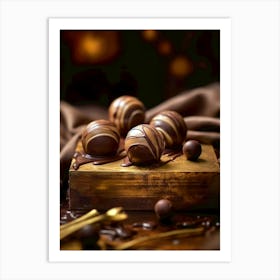 Chocolate Truffles On A Wooden Table sweet food Art Print