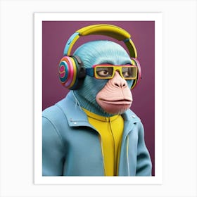 Monkey With Headphones 3 Art Print