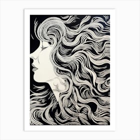 Hair In The Wind Face Portrait 3 Art Print