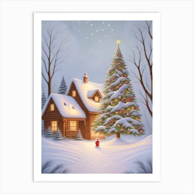 Christmas House In The Snow Art 1 Art Print