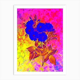 Noisette Roses Botanical in Acid Neon Pink Green and Blue n.0354 Art Print