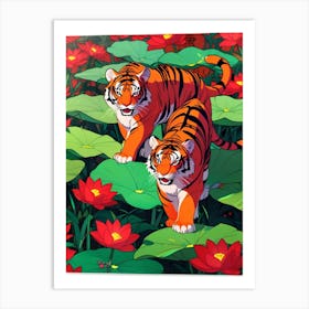 Tiger And Flower Art Print