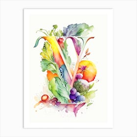 V  For Vegetables, Letter, Alphabet Storybook Watercolour 2 Art Print