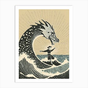 Hero Triumphing Over A Sea Monster Ukiyo-E Style Art Print