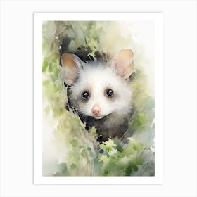 Light Watercolor Painting Of A Hidden Possum 2 Art Print