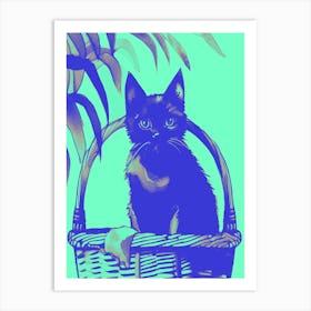 Kitty Cat In A Basket Pastel Green Art Print