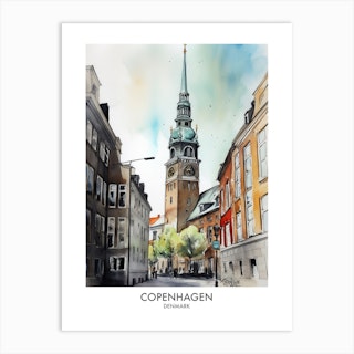 Copenhagen 3 Watercolour Travel Poster Art Print