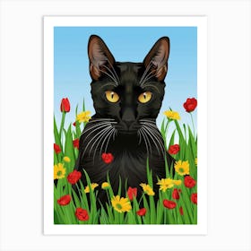 Black Cat In The Grass Art Print