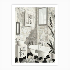 Black and white bathroom Art Print