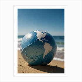 Earth Globe On The Beach Art Print