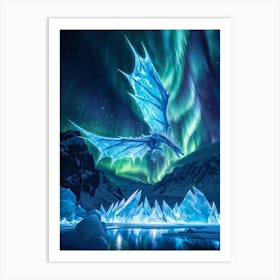 An Impressive Ice Dragon Cracked Pixels Defining Its Celestial Form Proudly Reigns High Oer A Cry Art Print