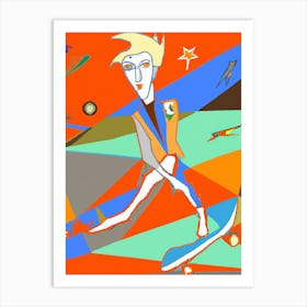 Space David Bowie On A Skateboard Art Print