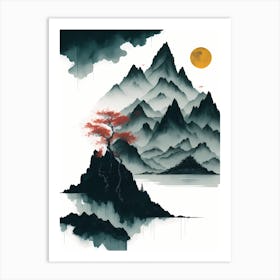 Chinese Landscape Mountains Ink Painting (23) Art Print