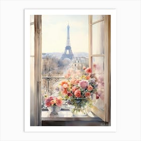 Window View Of Paris France In Autumn Fall, Watercolour 4 Art Print