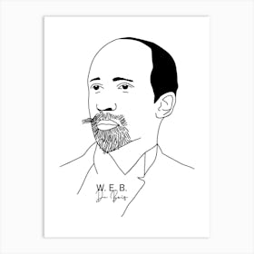 W. E. B. Du Bois American Activist Legend in Black White Line Art Illustration Art Print