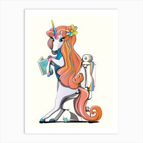 Unicorn Sitting On Toilet Art Print