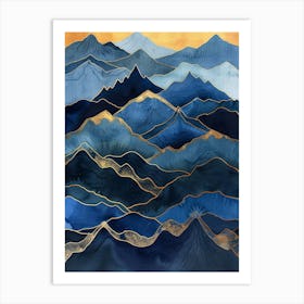 Mountains In Blue And Gold 1 Art Print