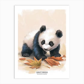 Giant Panda Cub Playing With A Fallen Leaf Poster 2 Art Print