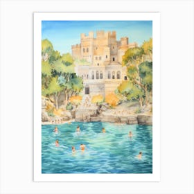 Swimming In Rhodes Greece 2 Watercolour Art Print