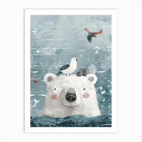 Polar Bear And Birds 2 Art Print