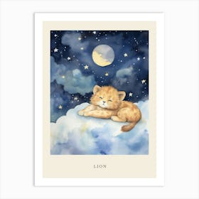 Baby Lion Cub 1 Sleeping In The Clouds Nursery Poster Art Print