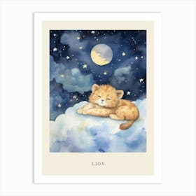 Baby Lion Cub 1 Sleeping In The Clouds Nursery Poster Affiche