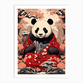 Panda Animal Drawing In The Style Of Ukiyo E 1 Art Print