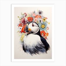 Bird With A Flower Crown Puffin Art Print