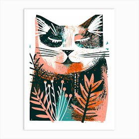 Cat With Leaves 3 Art Print