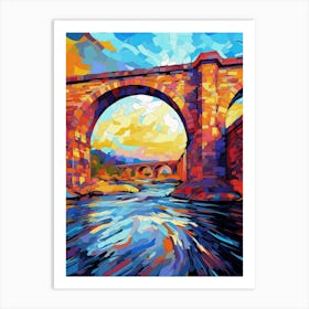 Under the Bridge, Abstract Vibrant Colorful Painting in Van Gogh Style Art Print