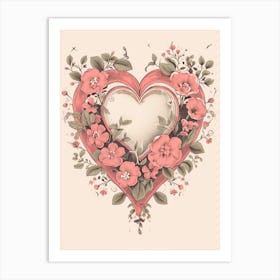 Heart Tree Floral Vintage Illustration 2 Art Print