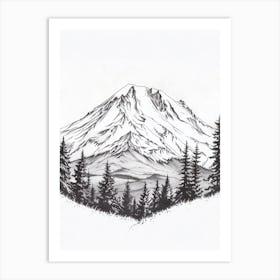 Mount Shasta Usa Color Line Drawing (8) Art Print