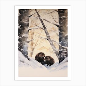 Winter Watercolour Mink 1 Art Print