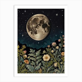 Moon In Forest Style William Morris Art Print