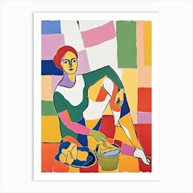 Woman With A Bowl, Old Laundry Days, Art Print Art Print