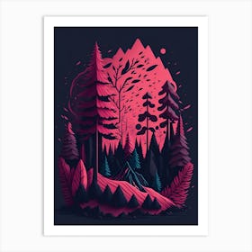 A Fantasy Forest At Night In Red Theme 17 Art Print