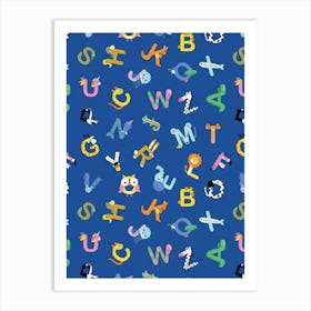 Blue Alphabet Animal Letters Kids Art Print