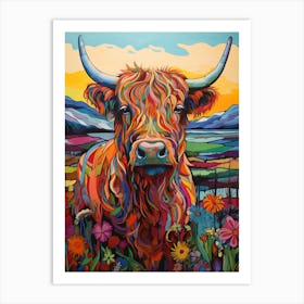 Colourful Patchwork Illustration Of Highland Cow 1 Art Print