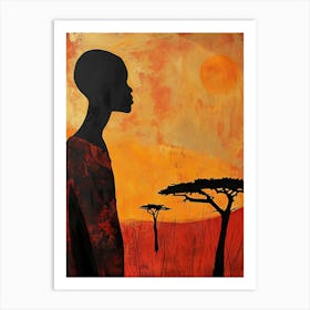 African Woman In Silhouette, Boho Art Print