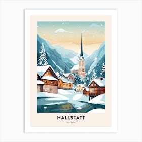 Vintage Winter Travel Poster Hallstatt Austria 1 Art Print