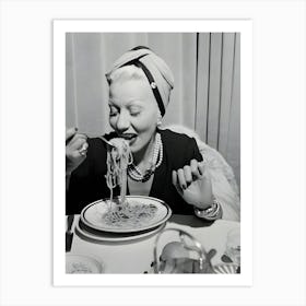 A Woman Eating Spaghetti At The Black & White Festival In Sanremo, Italy, Circa 1950 Art Print