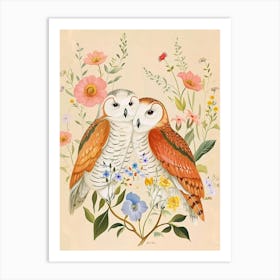 Folksy Floral Animal Drawing Owl 2 Art Print