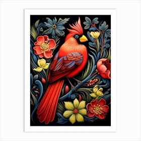 Folk Bird Illustration Northern Cardinal 2 Art Print